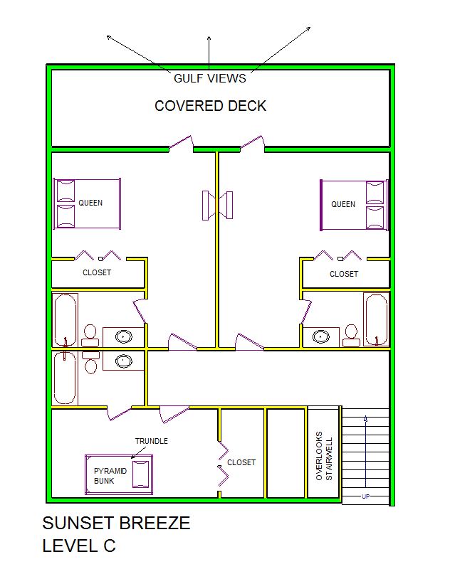 A level C layout view of Sand 'N Sea's beachside house vacation rental in Galveston named Sunset Breeze